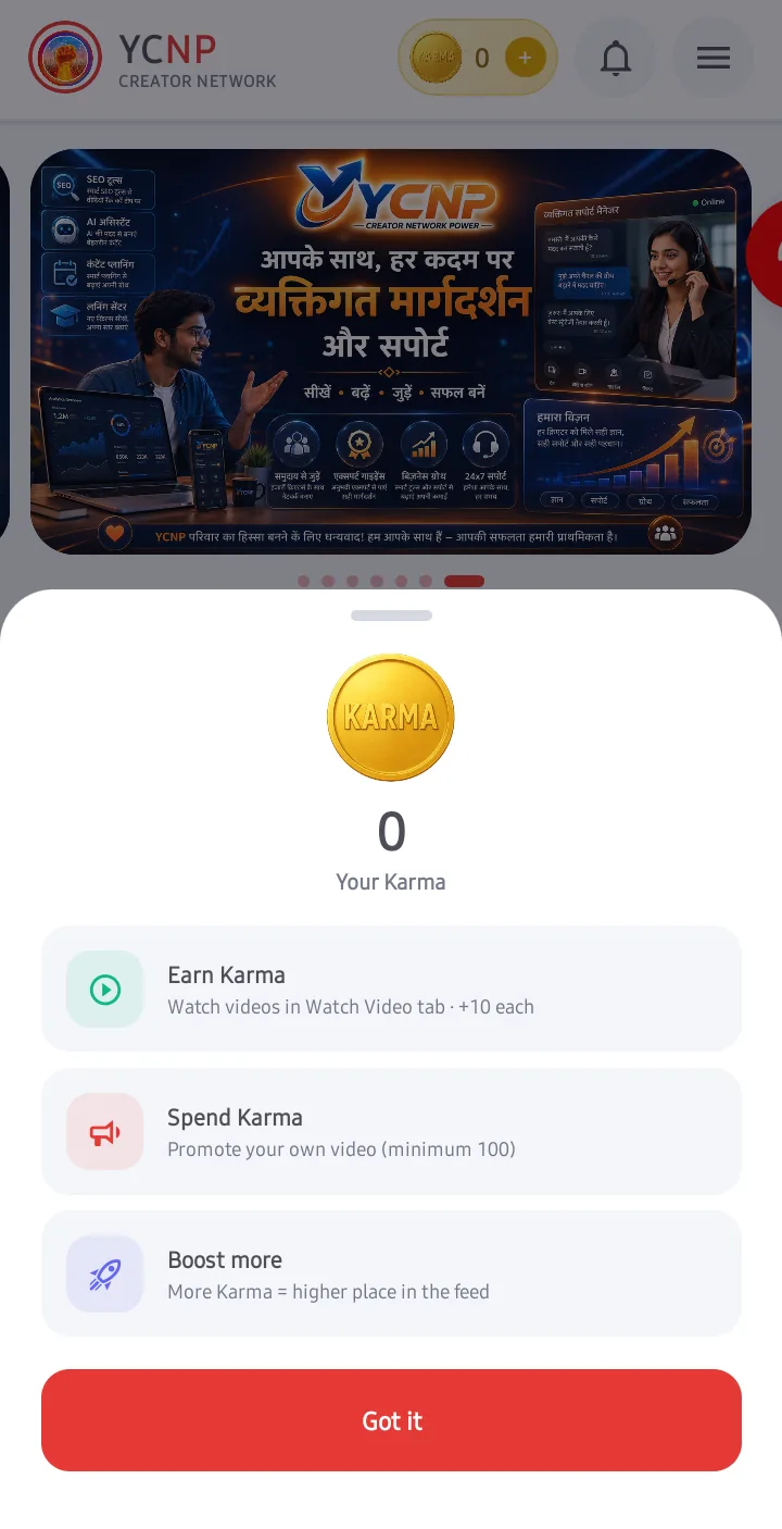 YCNP app — Watch a creator’s video